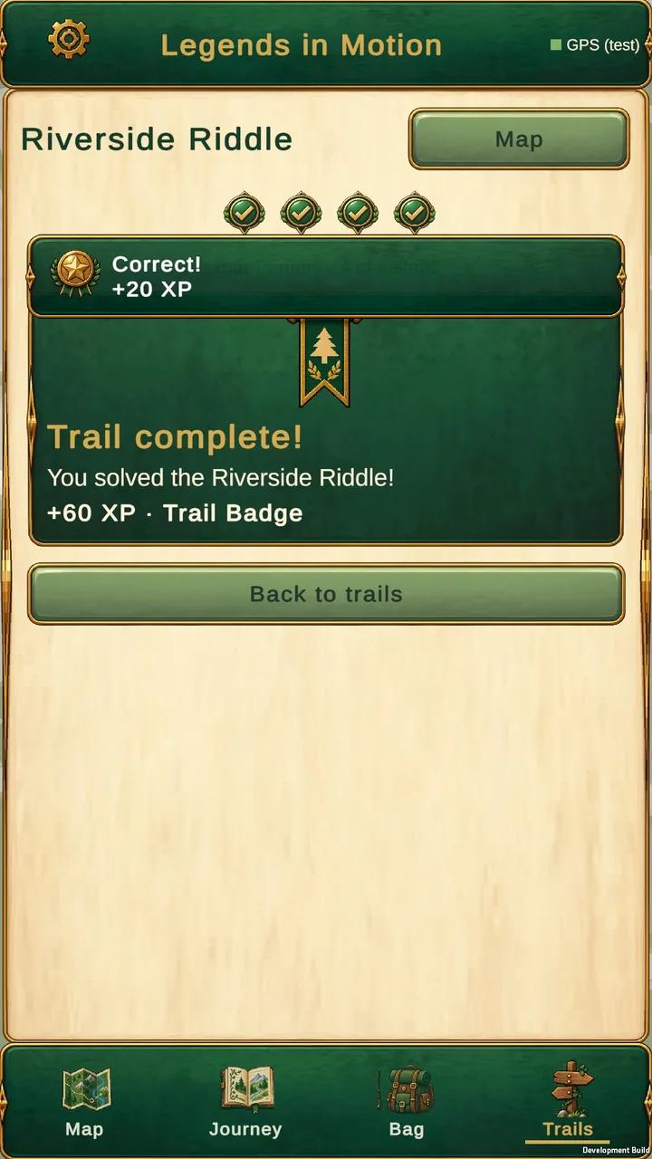 Trail complete with XP and a badge