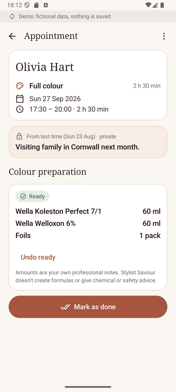 Appointment with planned colour products
