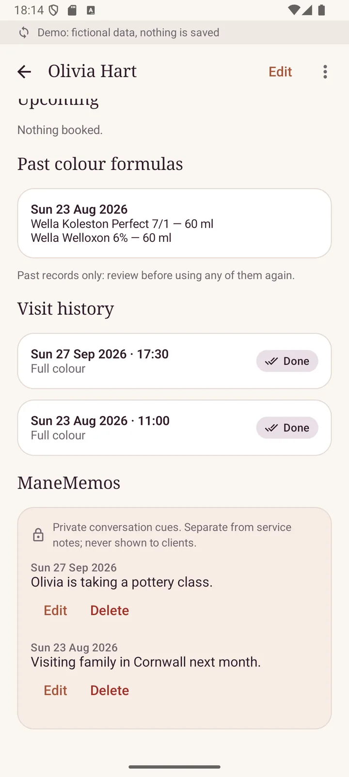 Client card with ManeMemos