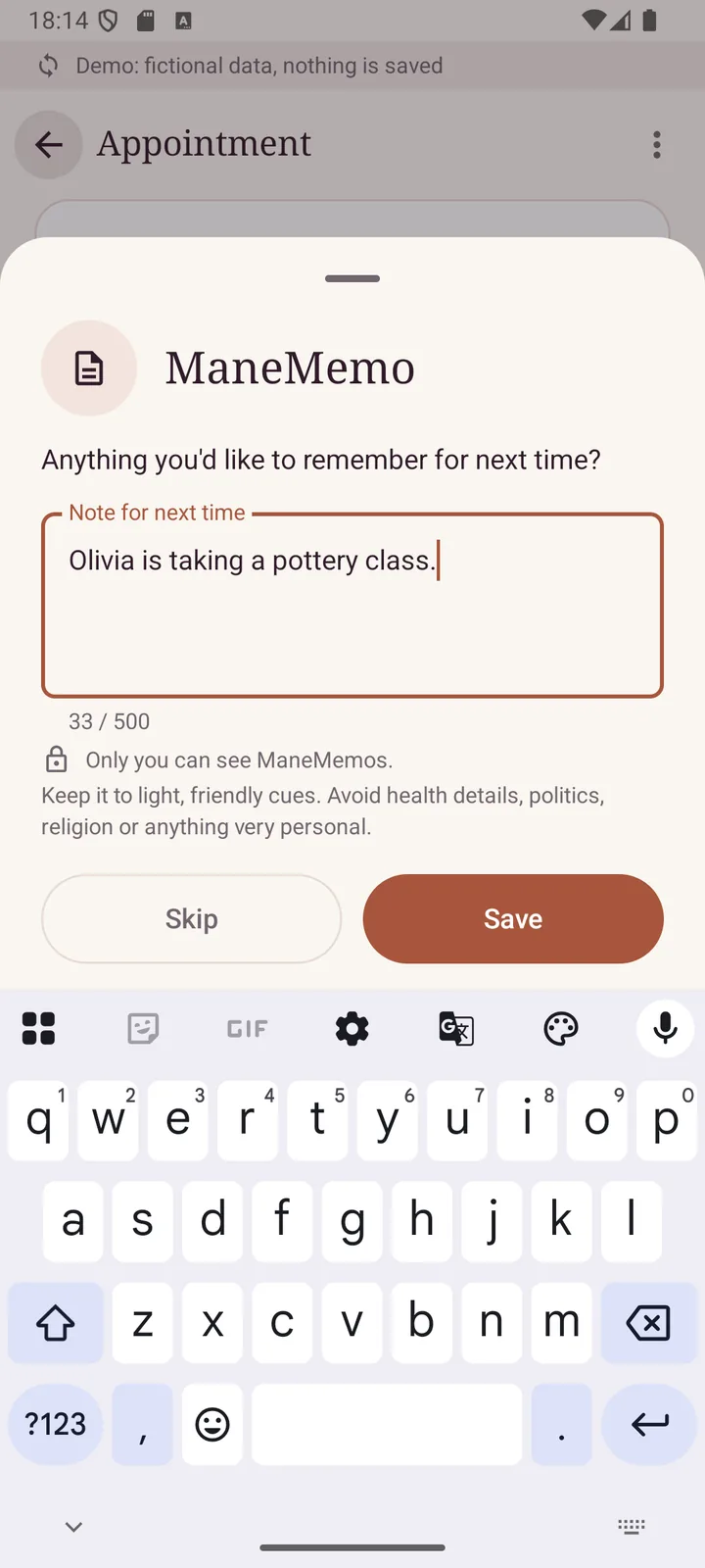 Writing a ManeMemo after a visit